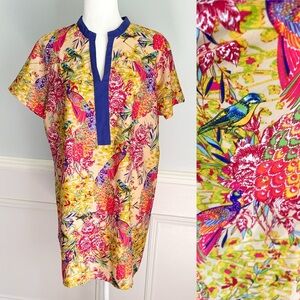 Alberto Makali Multicolor Bird Floral Patterned Shift Dress/Tunic XL Boho